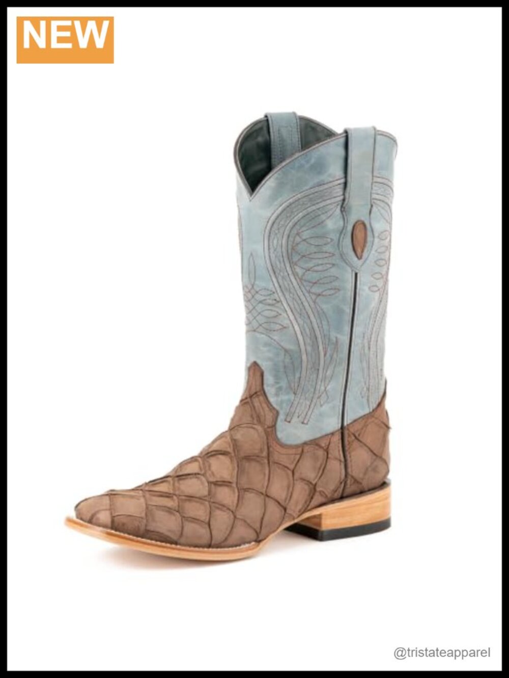 Men's Bronco S-Toe Western Boot Embroidered Leather Pirarucu Printed Cowhide